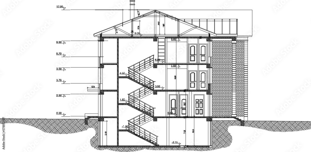 Obraz premium sketch vector illustration of a classic country house section