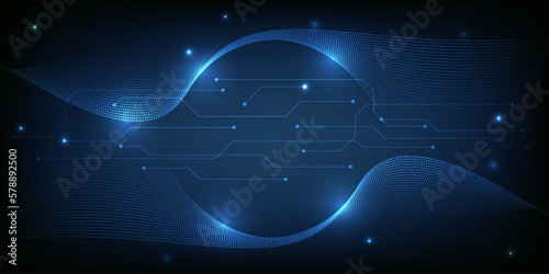 Vector illustrations of digital data communication innovation and technology with wave wireframe structure.Artificial intelligence and big data technology concepts.