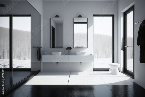 The bathroom s decor is an example of minimalist elegance. Generative AI