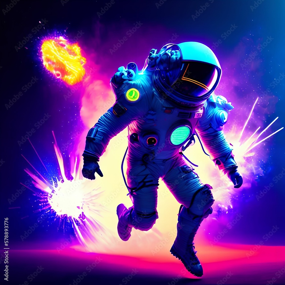 futuristic sci-fi full body future astronaut with suit running action pose, generative art by A.I.