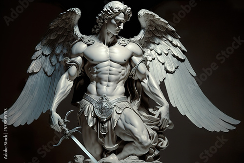 Slika na platnu Archangel Michael in Neoclassical Style with Clean Lines Generative AI