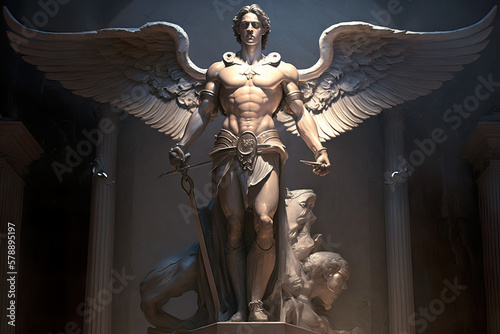 Fotomurale Archangel Michael in a Clean-lined Neoclassical Style Generative AI