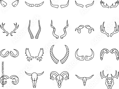 horn animal wildlife nature icons set vector