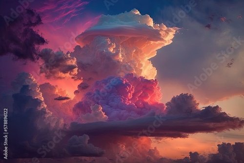 Lovely evening clouds. At the end of the day, the clouds turn a lovely shade of pink. vibrant, multicolored backdrop. Generative AI