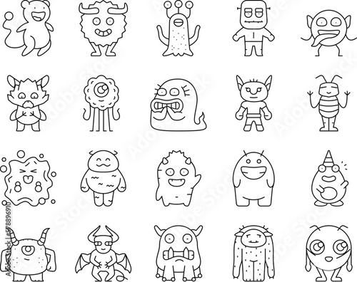 monster funny cute alien icons set vector
