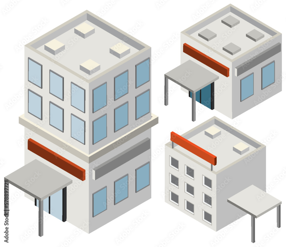 Isometric Buildings and Houses Set Isometric Buildings and Houses Set