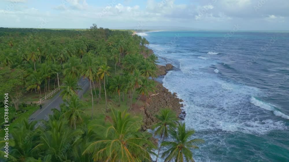 Aerial View Over Tropical Beach Of Nagua In Dominican Republic - drone shot Aerial View Over Tropical Beach Of Nagua In Dominican Republic - drone shot