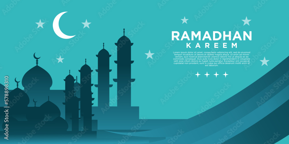 Ramadan Kareem Background with Mosque. Banners, Posters, Greeting Cards. Vector illustration.