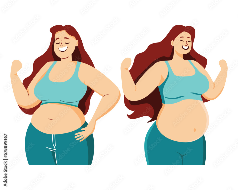 Fat woman in exercise clothes, character, Vector illustration. Fat woman in exercise clothes, character, Vector illustration.