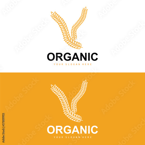 Wheat Rice Logo, Agricultural Organic Plants Vector, Luxury Design Golden Bakery Ingredients