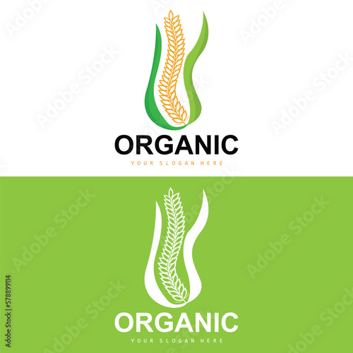 Wheat Rice Logo, Agricultural Organic Plants Vector, Luxury Design Golden Bakery Ingredients