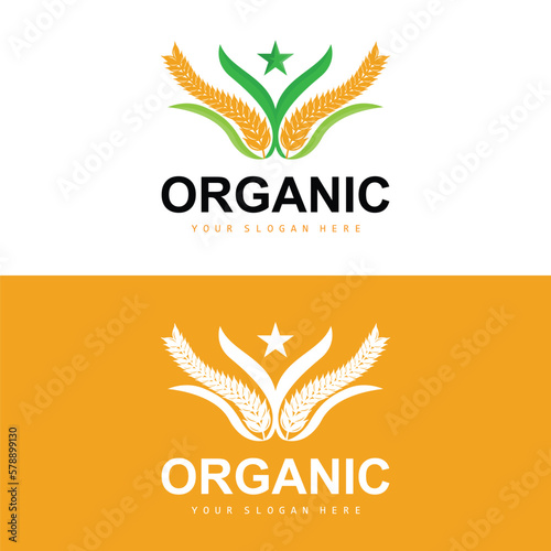 Wheat Rice Logo, Agricultural Organic Plants Vector, Luxury Design Golden Bakery Ingredients