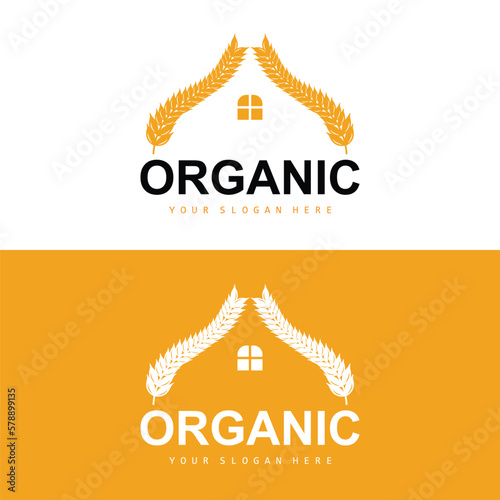 Wheat Rice Logo, Agricultural Organic Plants Vector, Luxury Design Golden Bakery Ingredients