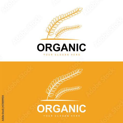 Wheat Rice Logo, Agricultural Organic Plants Vector, Luxury Design Golden Bakery Ingredients