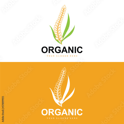 Wheat Rice Logo, Agricultural Organic Plants Vector, Luxury Design Golden Bakery Ingredients