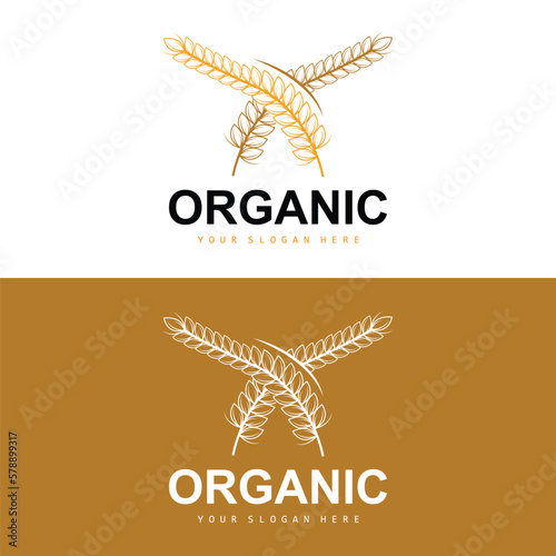 Wheat Rice Logo, Agricultural Organic Plants Vector, Luxury Design Golden Bakery Ingredients