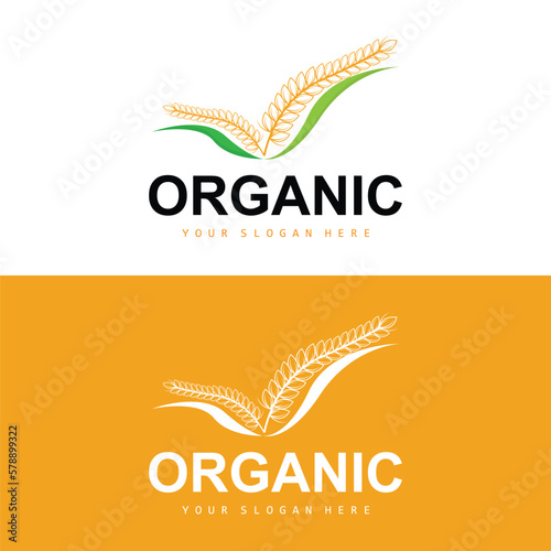 Wheat Rice Logo, Agricultural Organic Plants Vector, Luxury Design Golden Bakery Ingredients