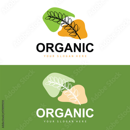 Wheat Rice Logo, Agricultural Organic Plants Vector, Luxury Design Golden Bakery Ingredients