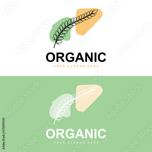 Wheat Rice Logo, Agricultural Organic Plants Vector, Luxury Design Golden Bakery Ingredients
