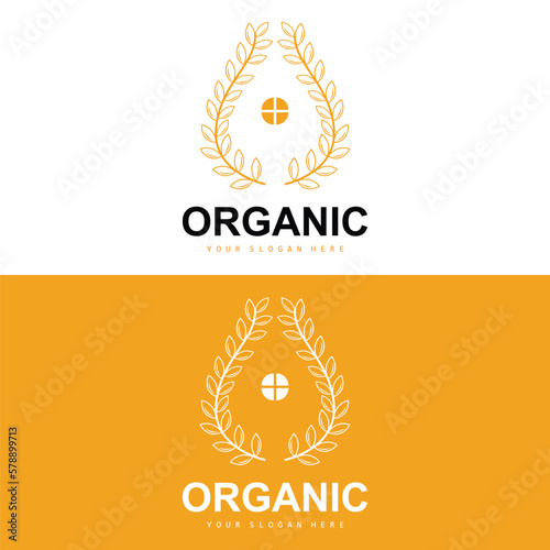 Wheat Rice Logo, Agricultural Organic Plants Vector, Luxury Design Golden Bakery Ingredients