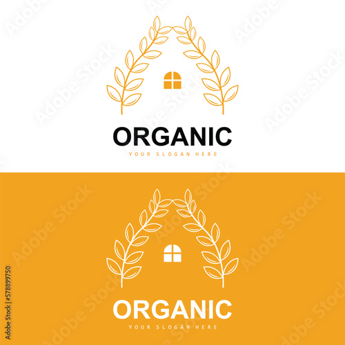 Wheat Rice Logo, Agricultural Organic Plants Vector, Luxury Design Golden Bakery Ingredients