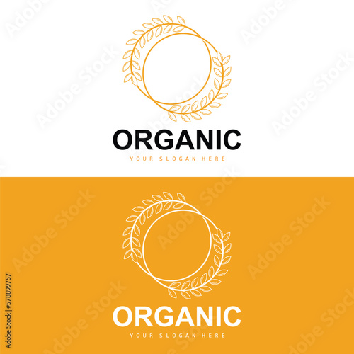 Wheat Rice Logo, Agricultural Organic Plants Vector, Luxury Design Golden Bakery Ingredients