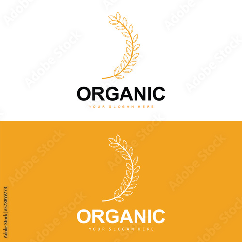 Wheat Rice Logo, Agricultural Organic Plants Vector, Luxury Design Golden Bakery Ingredients