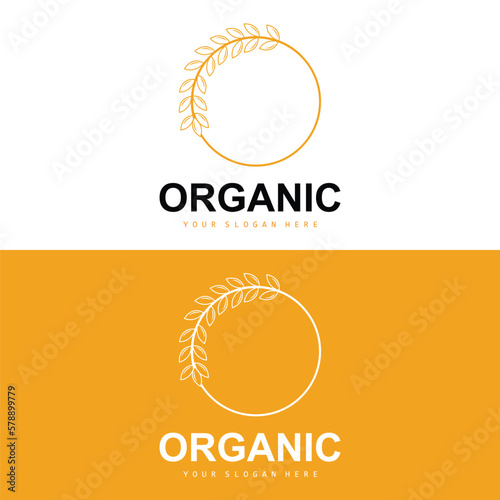 Wheat Rice Logo, Agricultural Organic Plants Vector, Luxury Design Golden Bakery Ingredients