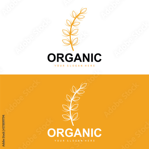 Wheat Rice Logo, Agricultural Organic Plants Vector, Luxury Design Golden Bakery Ingredients