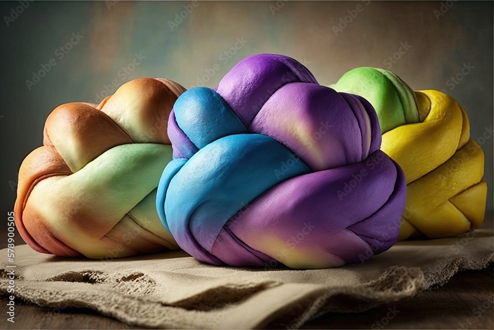 Φωτογραφία The simplest of homemade challah loaves, set atop a table tinged with purple