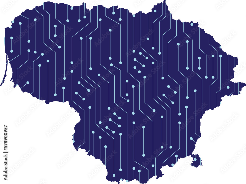 Map of Lithuania, network line,dot and structure on dark background with Map Lithuania, Circuit board. Vector illustration. Eps 10