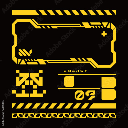 HUD futuristic frame border game swag streetwear elements pack yellow line cyber sci-fi, icon symbol cyberpunk interface editable
