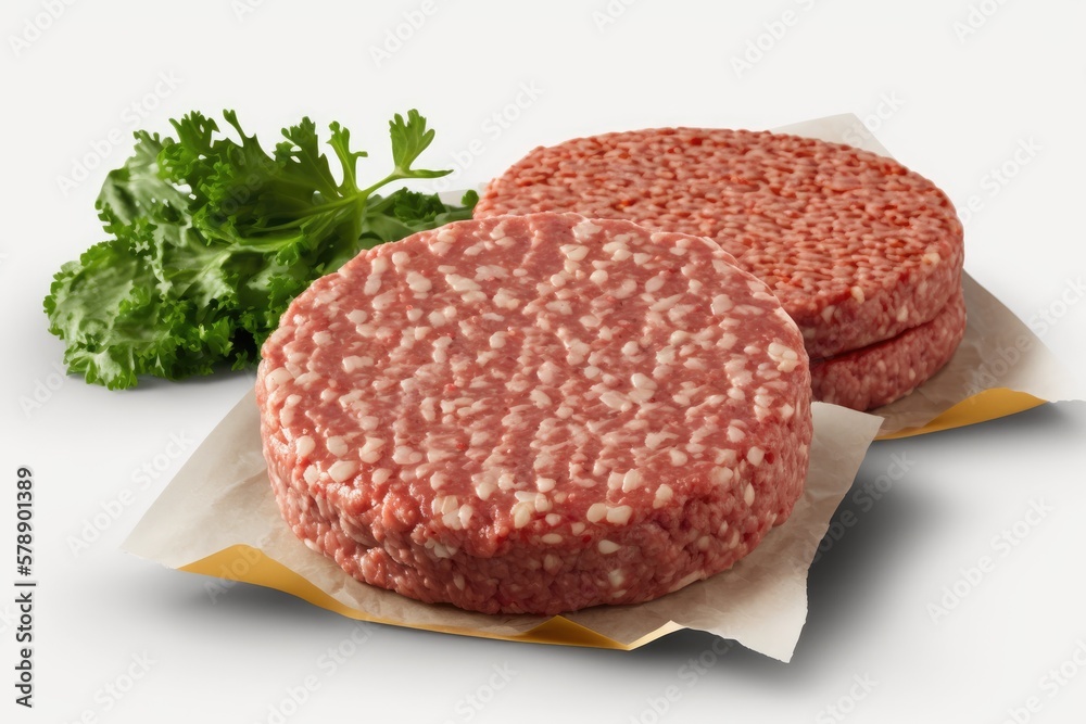 Burger meat, raw and ready to cook. Generative AI Burger meat, raw and ready to cook. Generative AI