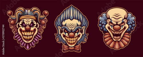 Angry clown joker  face illustrations for mascot, tshirt, sticker, and label