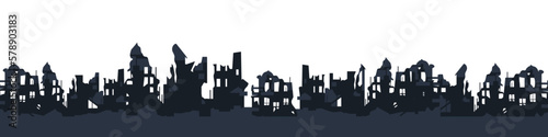 War destroyed the buildings of the city. Horizontal ruins illustration. Vector EPS 10