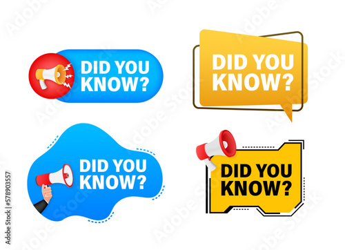 Megaphone label set with text Did you know. Megaphone in hand promotion banner. Marketing and advertising