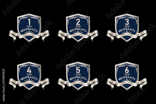 Warranty badge elements collection, with premium silver color, seals, medals, shields, badges, scrolls and ornaments