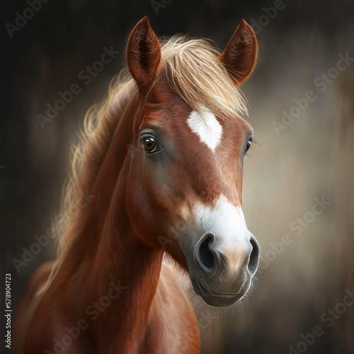cute brown foal horse portrait, generative ai