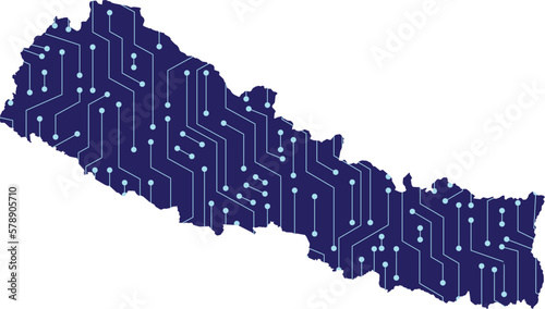 Map of Nepal, network line,dot and structure on dark background with Map Nepal, Circuit board. Vector illustration. Eps 10