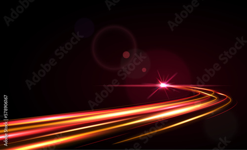 Modern abstract high speed light effect. Technology futuristic dynamic motion. Glow of bright lines of transport vehicle drive on road highway. Vector illustration