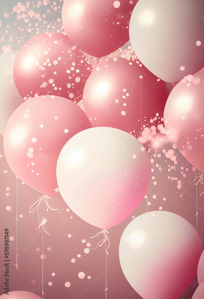 rosa pink und weiße Ballons und Konfetti. Generative Ai.