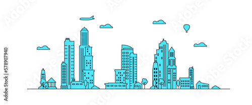 Line Art Vector Illustration of Modern Big City Background