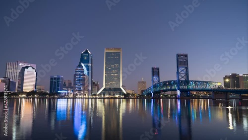 Night to day timelapse of downtown Jacksonville, Florida. photo