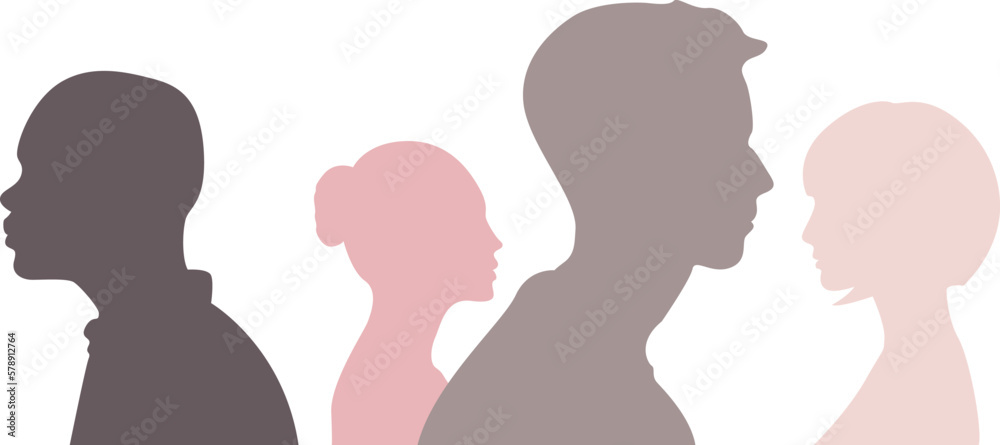 A crowd of sihouettes in profile vector illustration.