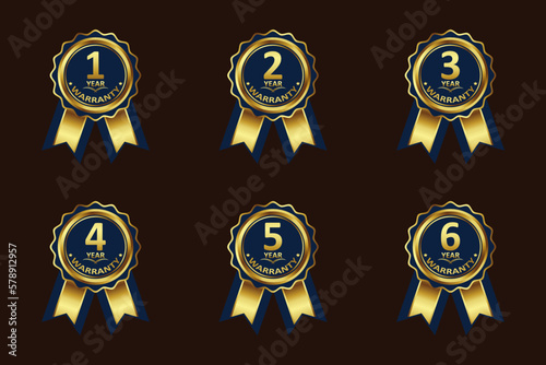 gold color warranty badge elements collection various years, with premium colors, seals, medals, shields, badges, scrolls and ornaments