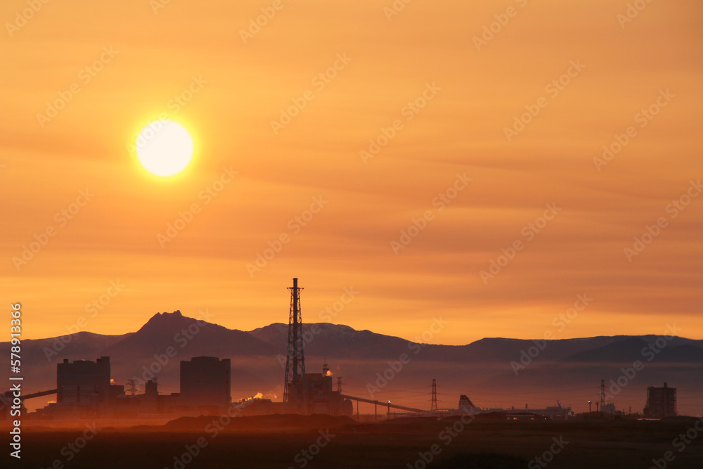 工場の夕陽