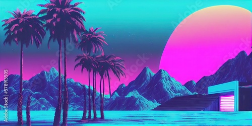 Vaporwave Synthwave retro teal and magenta tropical vibe by generative AI