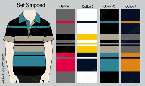 Striped Polo Shirt Template vector, set Stripped for polo shirt, tee shirt, T-shirt, polo shirt horizontal stripes. photo
