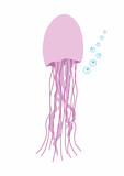 Nautical vector illustration of a cartoon pink jellyfish isolated on a white background