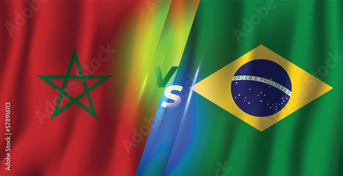 Morocco vs Brazil wavy flag vector illustration sport background banner design